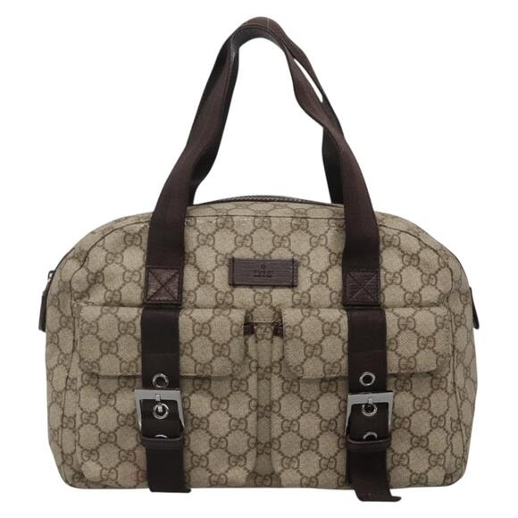 GUCCI GG Supreme Hand Bag Pvc Beige Silver - Picture 2 of 16